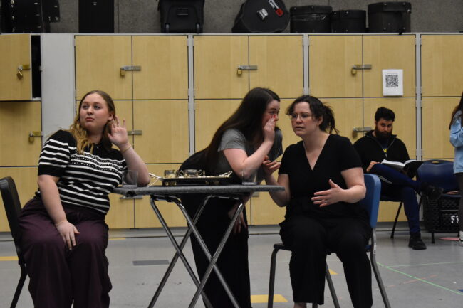 Marli Stodden, Sarah Spurlin and Kendra Moon rehearsing "The Old Maid and the Thief" (Machenzie Glass