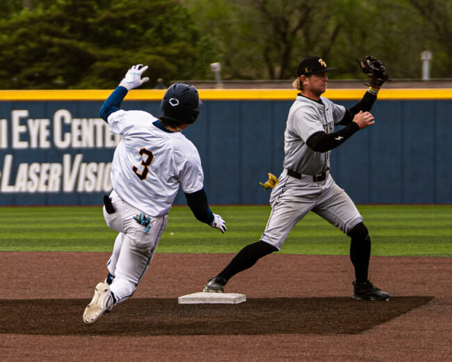 UCO's Elijah Alexander slides towards second base in hope of not getting thrown out. (Hunter George/ The Vista)