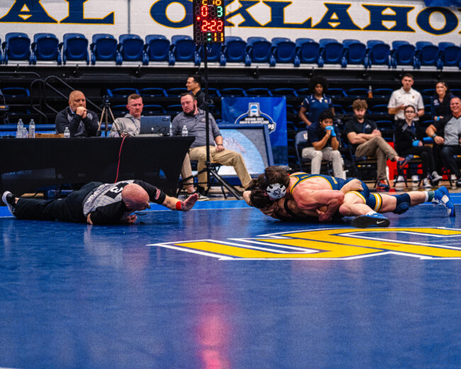 UCO wrestler gets the win by submission (Hunter George/ The Vista) 