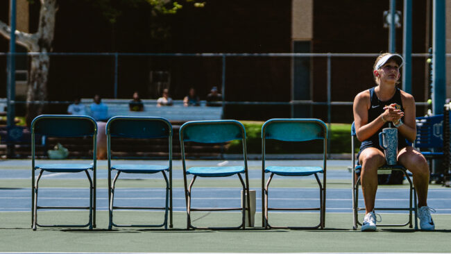 UCO's Haley Hibbets supports her teammates during their matches. (Hunter George/ The Vista) 