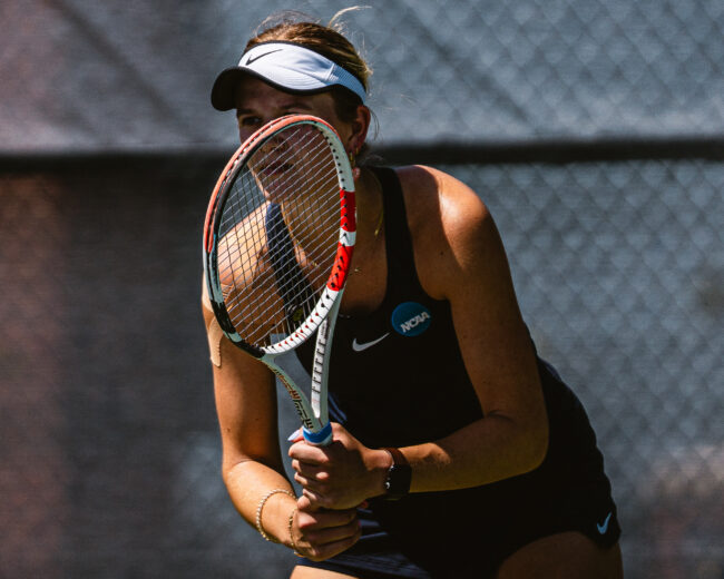 UCO's Anika Owejan prepares for the next point of the match. (Hunter George/ The Vista) 