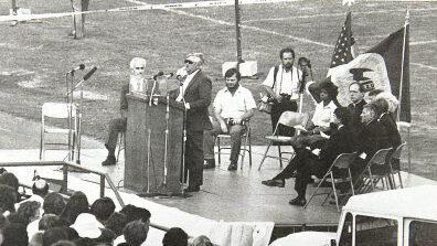 Edmond City in 1986 giving a speech in memorial to the Post Office Massacre
