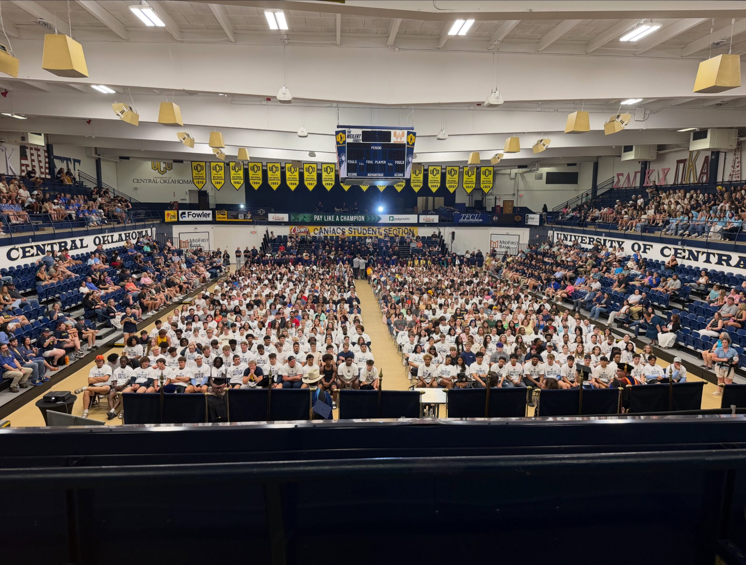 University of Central Oklahoma students gather at the Hamilton Field House on August 14 for it's annual Freshman Convocation