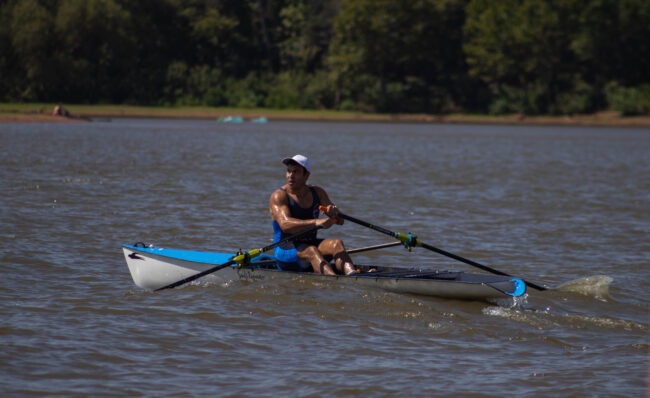 A competitor rowing during his race. (Maycee Elerick/The Vista)