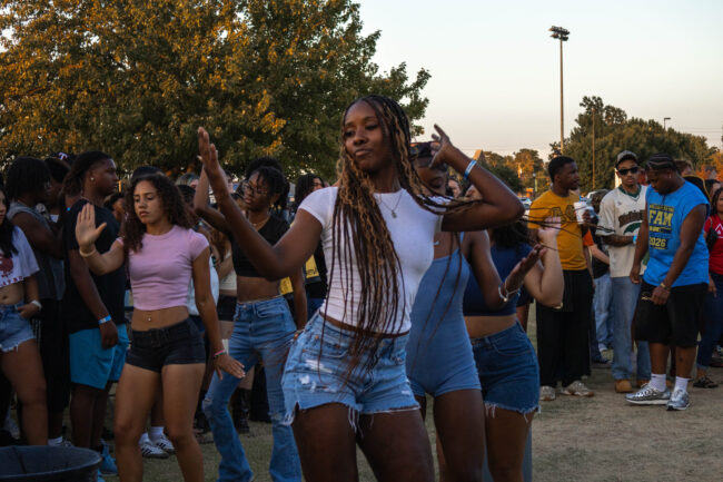 Student dancing in front of a crowd. (Maycee Elerick/The Vista)