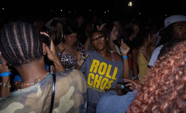 A crowd of students dancing. (Maycee Elerick/The Vista)
