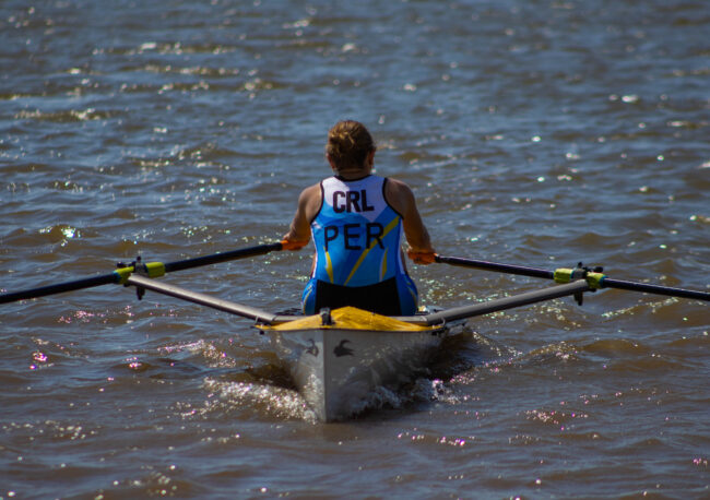 A racer rows backwards (Maycee Elerick/The Vista)