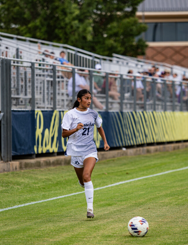 Broncho player chases down a loose ball near the sideline. (Drew Rayburn/ The Vista)