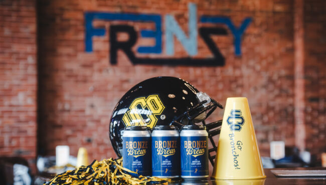 A promotive image featuring Frenzy's Brewing 'Bronze and Brew' Beer. 