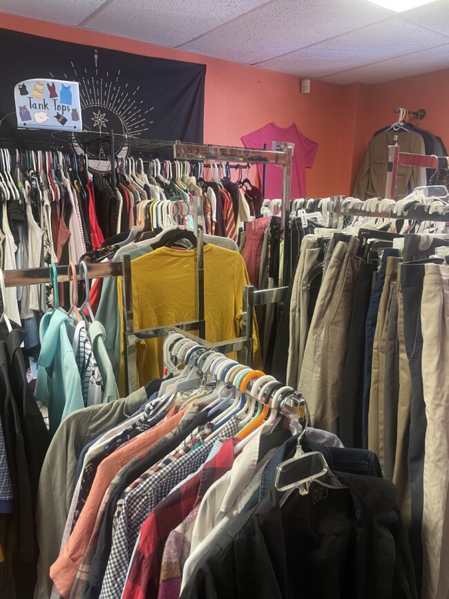 Racks of various clothing fill an entire room at the UCO student Center.