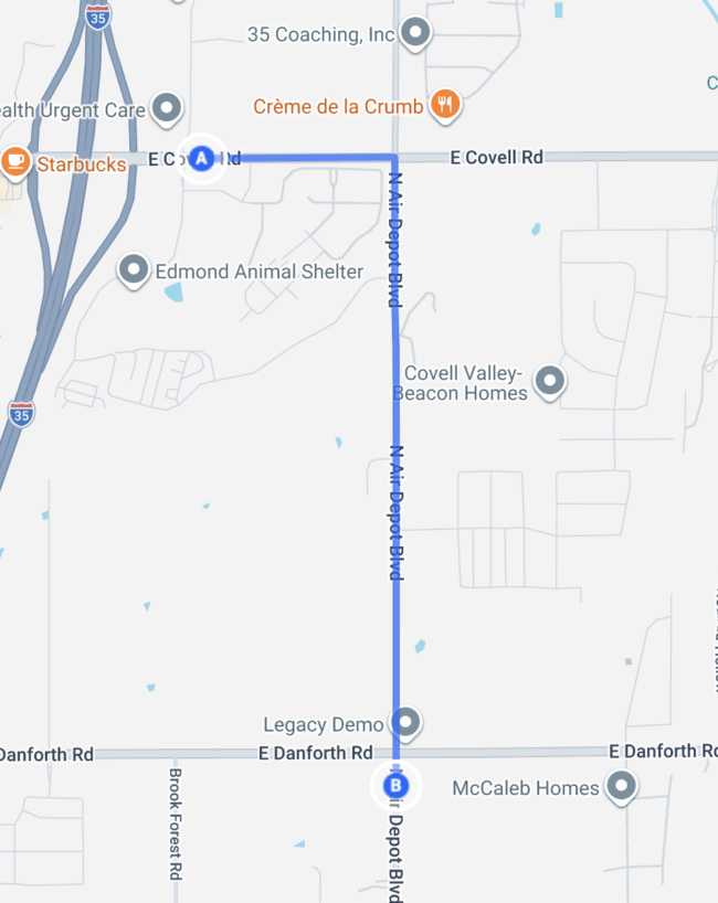 Map of Edmonds E Covell Road to N Air Depot Boulevard streets