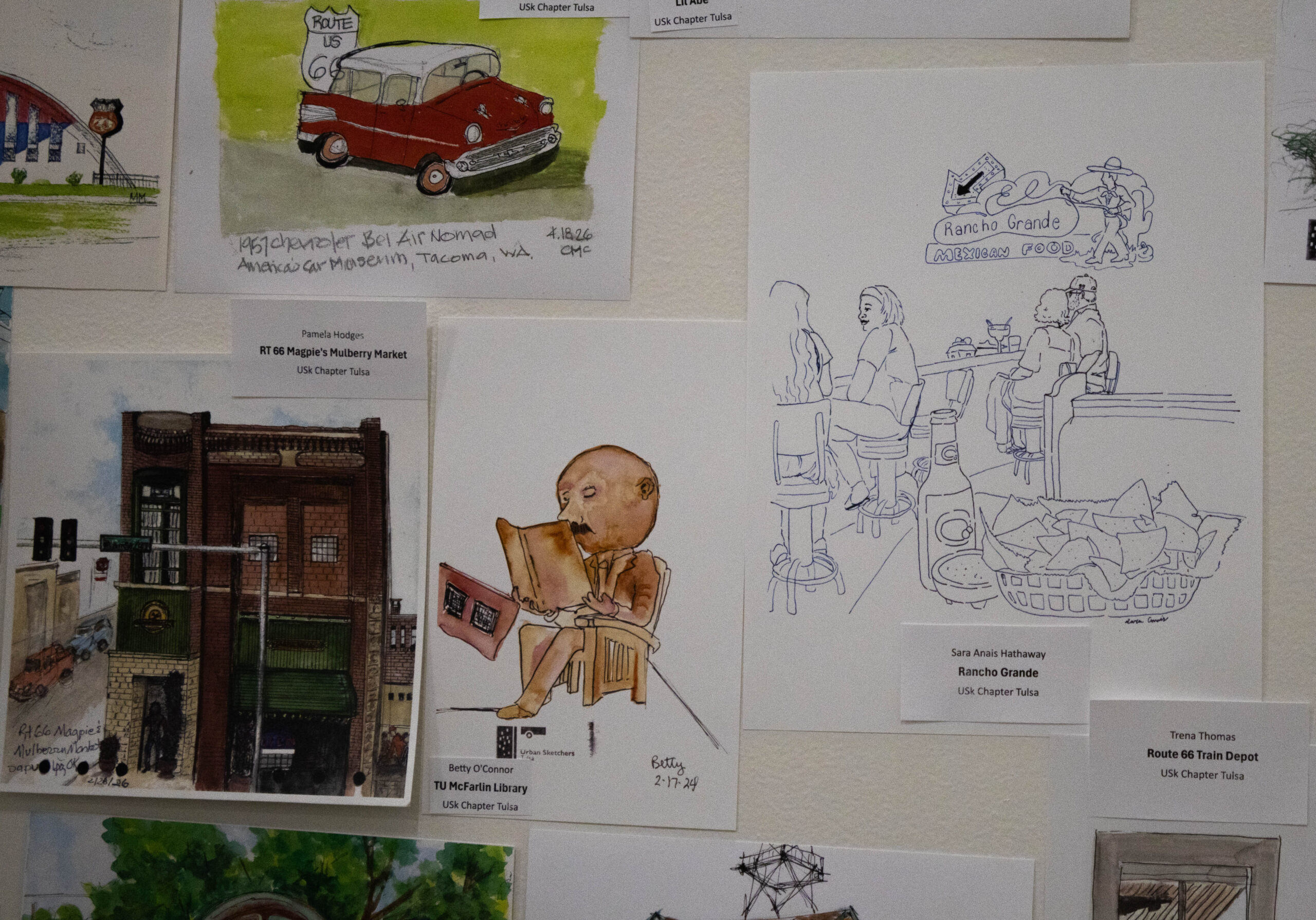 A few sketches being showcased. (Maycee Elerick/The Vista)